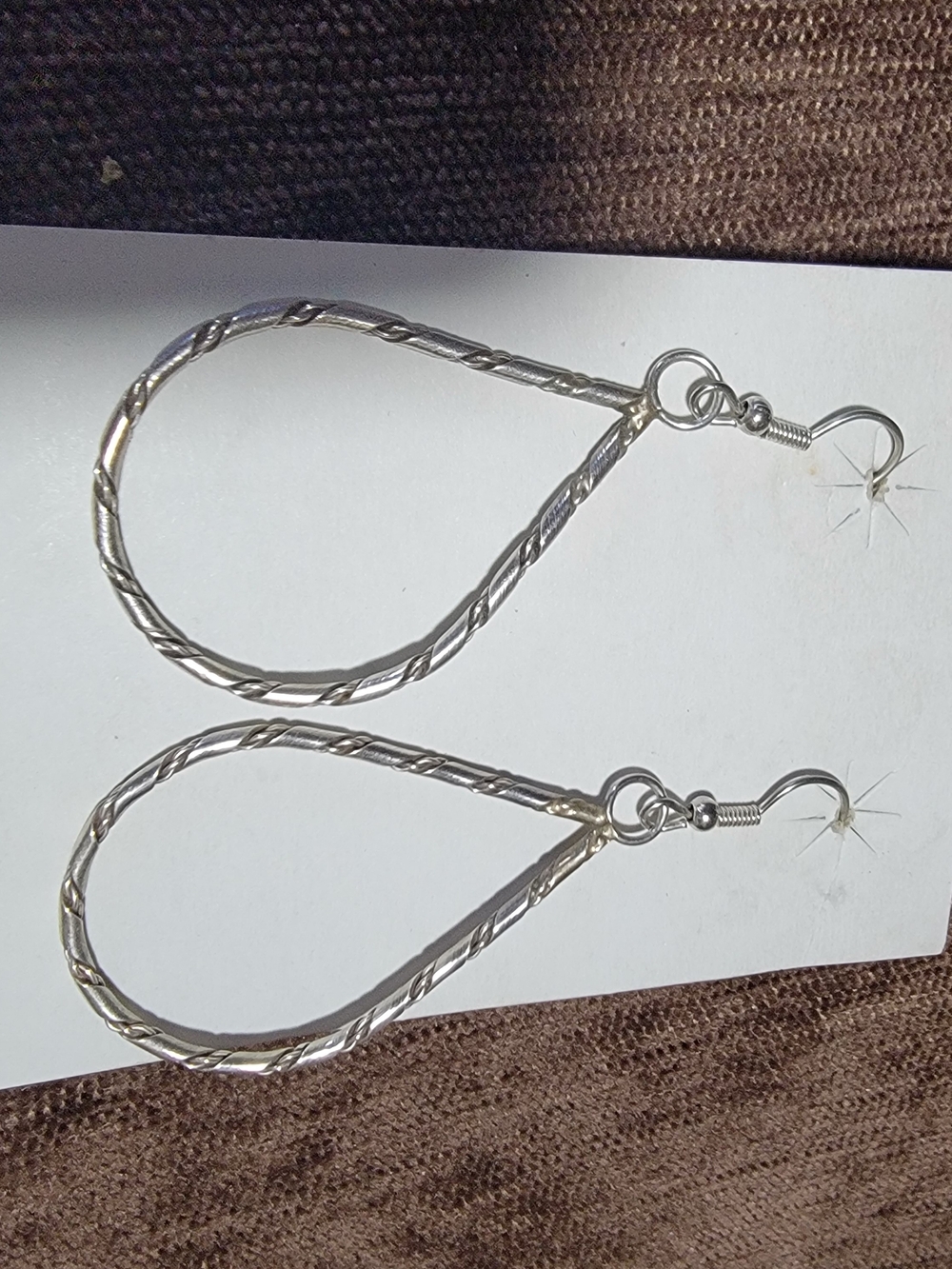 Sterling Silver Twisted Hoop Drop Earrings - Silver